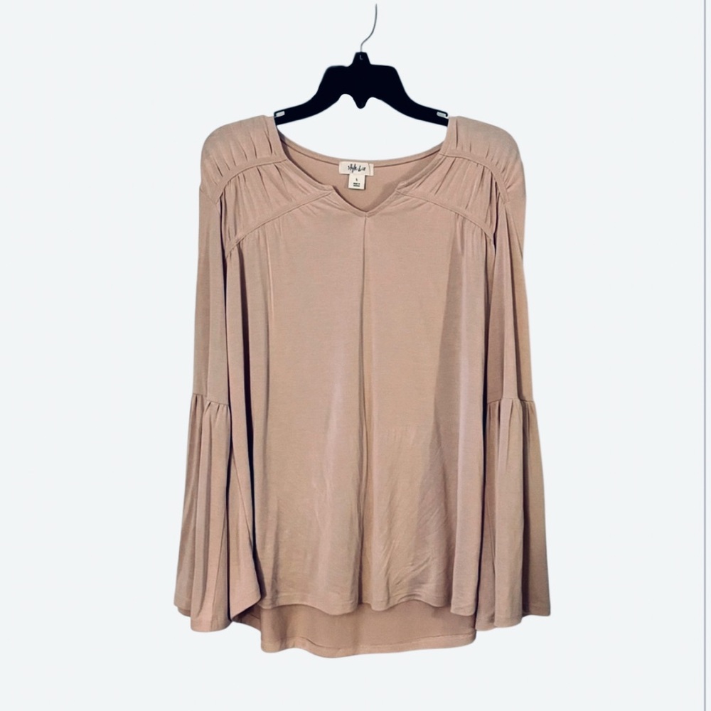 Style & Co Women’s Mauve Blush Dusty Pink Bell Sleeve Tunic T-Shirt Sz L
